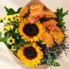 Sunflower mixed cut flowers, top-down view Bangalore