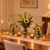 Sunflower and tuberose Diwali vase trio, dining table Bangalore