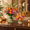 Marigold and rose Diwali vase pair, console styling Bangalore