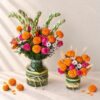 Diwali marigold rose vase set Bangalore - marigold and rose vase pair